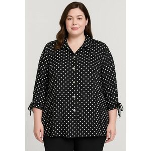 Draper's & Damon's‎ 2X Black White Polka Dot Button Front Blouse Crinkle...